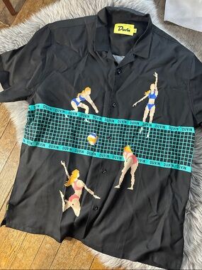 Duvin Black Beach Volleyball Graphic Button-Down Shirt